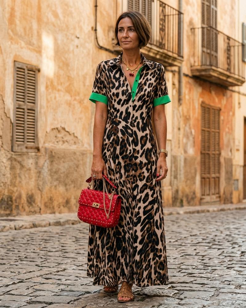 Macys Wear - Nubal | Leopard-Print Collared Maxi Dress Women