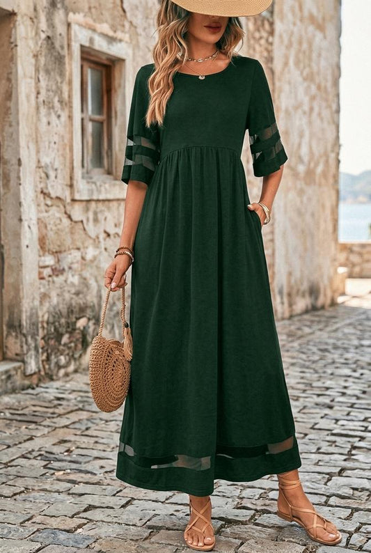 Macys Wear - Denid | Mesh Panel Scoop Neck Maxi Dress Women