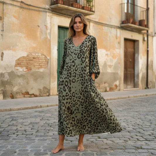 Macys Wear - Caram | Leopard Print V-Neck Maxi Dress Women