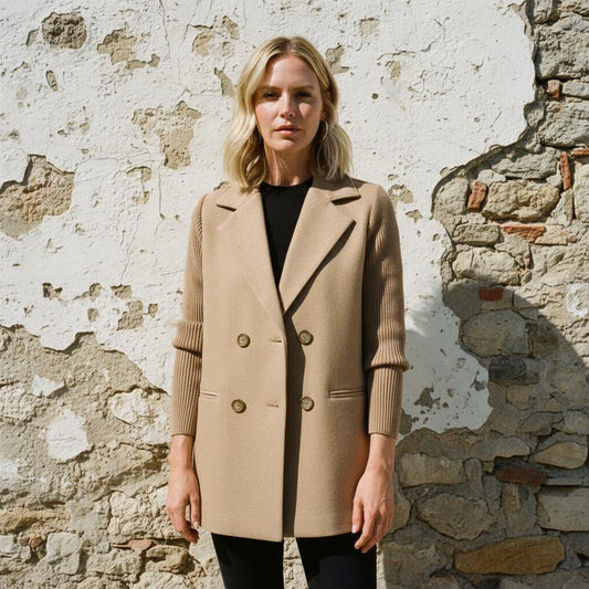 Macys Wear - Arkar | Double-Breasted Knit-Sleeve Coat Women