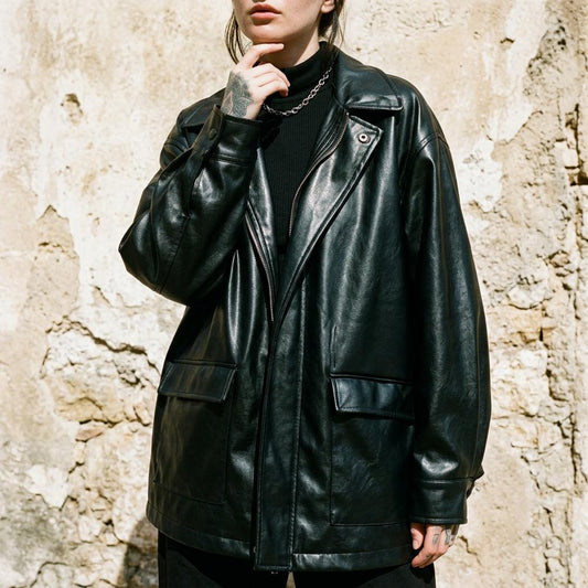 Macys Wear - Zerev | Oversized Zippered Leather Jacket Unisex
