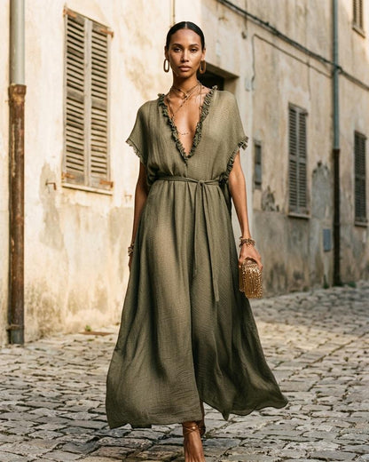 Macys Wear - Renin | Ruffle-Trim Tie-Waist Maxi Dress Women