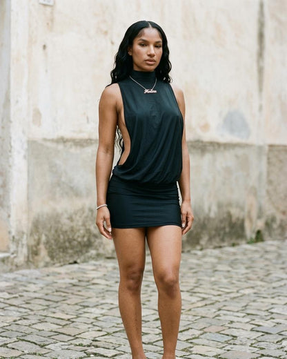 Macys Wear - Ronik | High-Neck Backless Mini Dress Women