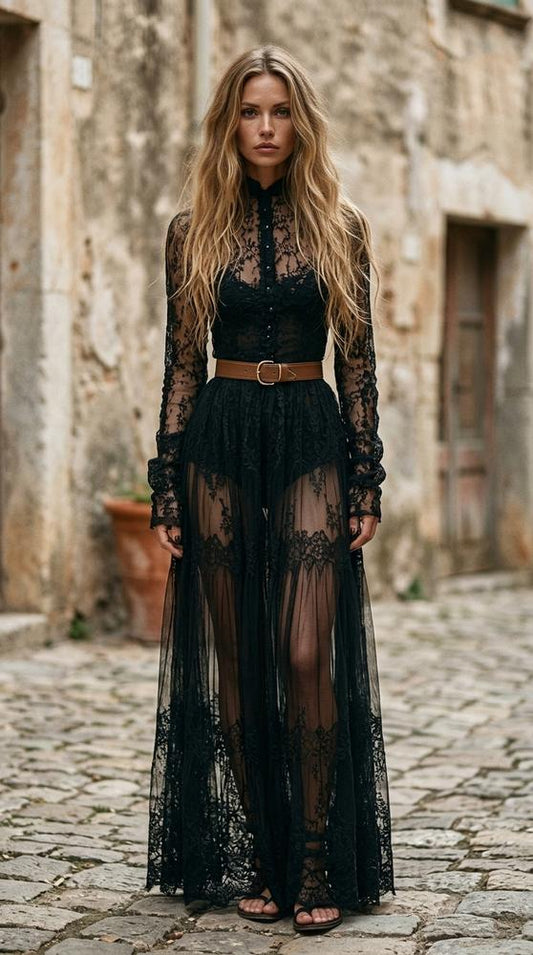 Macys Wear - Yubid | Sheer Lace Maxi Dress Women
