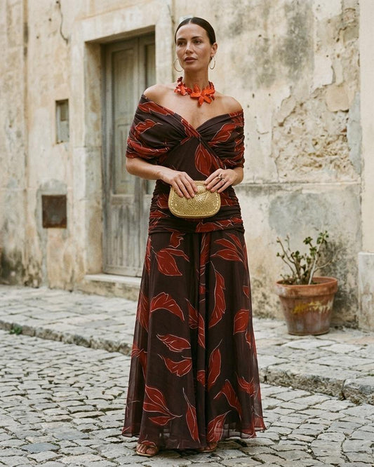 Macys Wear - Magar | Off-Shoulder Leaf-Print Maxi Dress Women