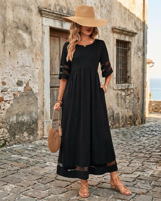 Macys Wear - Denid | Mesh Panel Scoop Neck Maxi Dress Women
