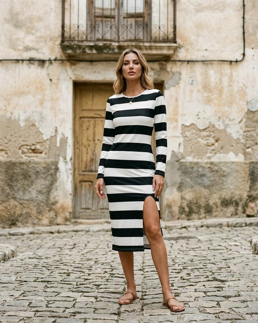 Macys Wear - Rorut | Striped Long-Sleeved Midi Dress Women