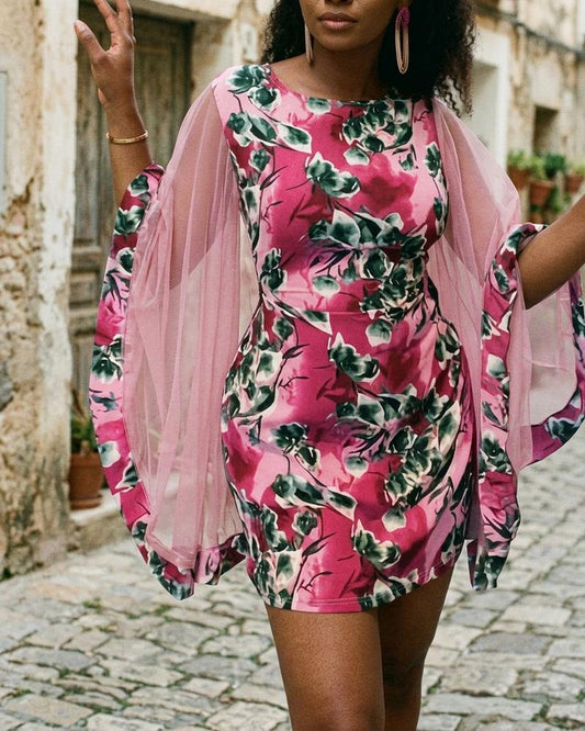 Macys Wear - Nusav | Floral-Print Sheer-Sleeve Dress Women