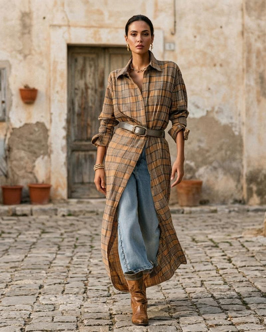 Macys Wear - Sozal | Plaid Longline Shirt Dress Women