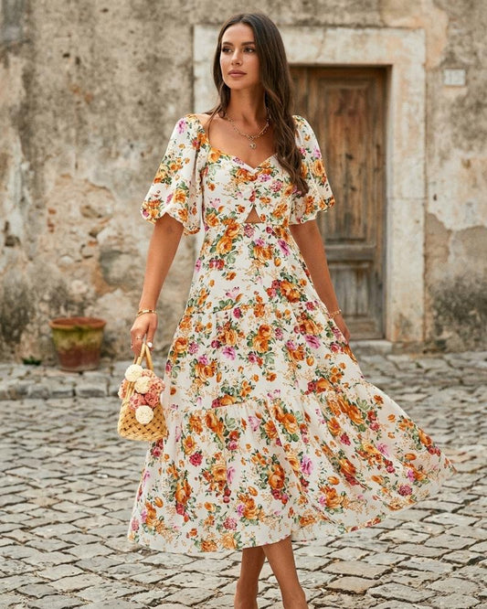 Macys Wear - Zigak | Floral Puff-Sleeve Midi Dress Women