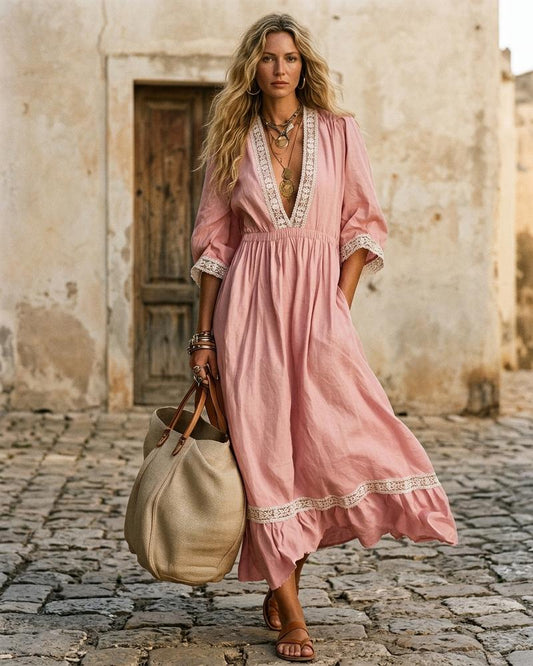Macys Wear - Ausek | Lace-Trimmed V-Neck Maxi Dress Women