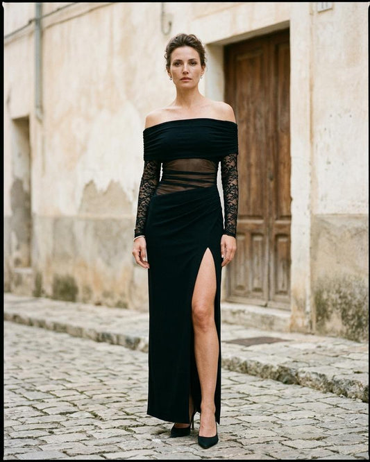 Macys Wear - Zepor | Off-Shoulder Lace-Sleeve Maxi Dress Women