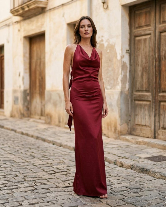 Macys Wear - Aahet | Satin-Finish Halterneck Maxi Dress Women