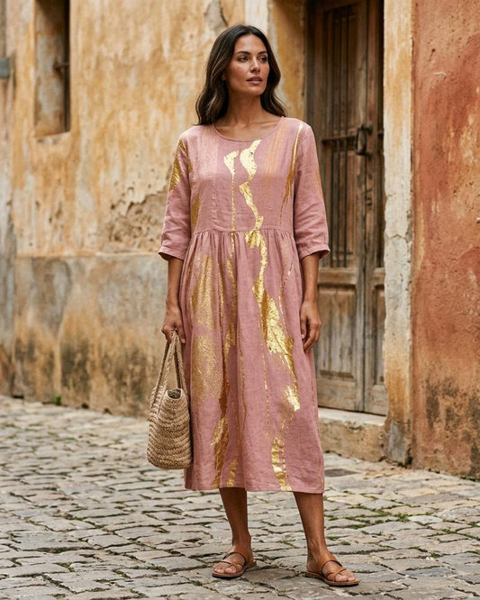 Macys Wear - Cadur | Gold-Printed Relaxed-Fit Midi Dress Women