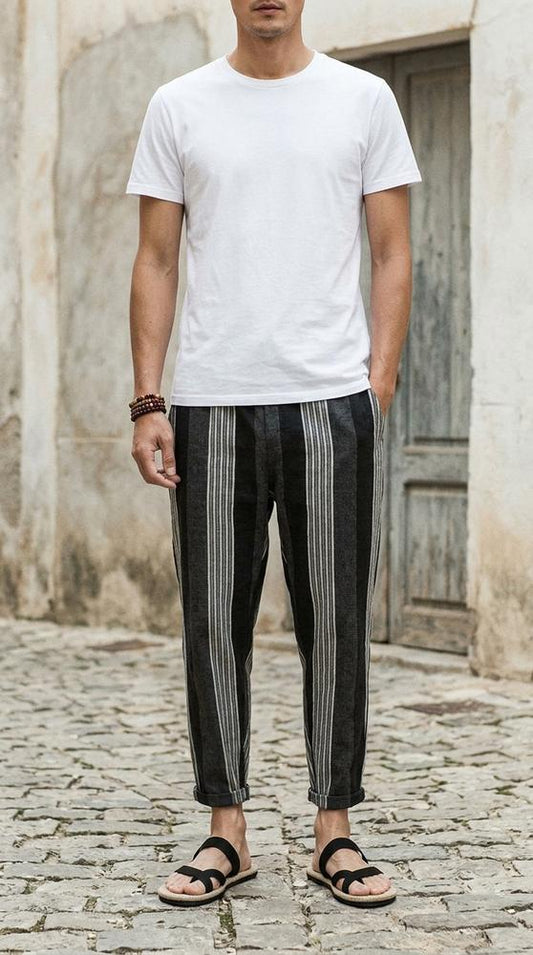 Macys Wear - Senud | Striped Linen-Blend Pants Men