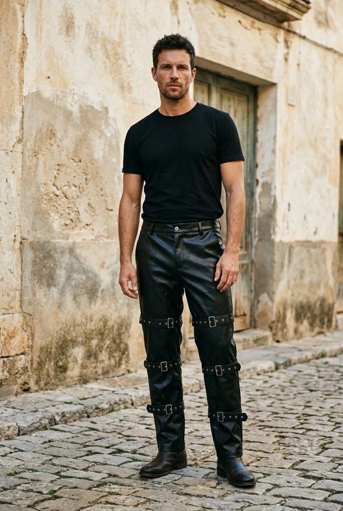 Macys Wear - Arsel | Faux-Leather Buckled-Strap Pants Men